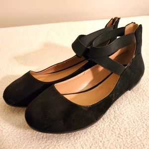 Black Flats with Elastic Ankle Straps